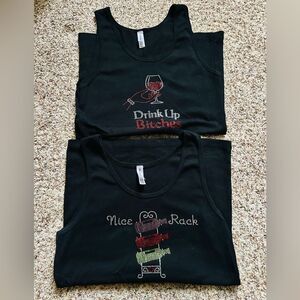 Chris’s Stuff Women’s Black Holiday Wine Tank Tops New Years Eve Vibe Size Large